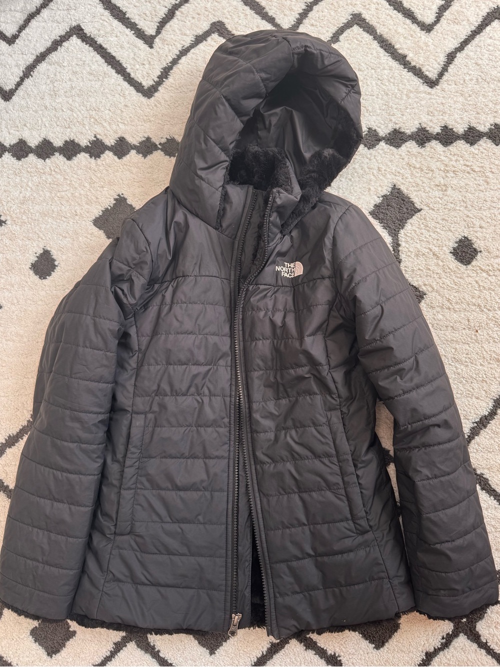 The North Face Kids Black Quilted Hooded Puffer Jacket - Size 10/12